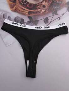 4pcs Women's Multi-Color Letter Print Comfortable Sports Fashion Thongs, All Season - Black - View 6