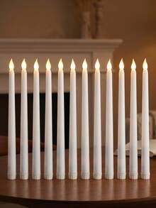 1-12pcs LED Flameless Flickering Candles, Battery Operated LED Taper Flickering Candles, Flameless LED Electronic Candles, Realistic Candles, Suitable For Wedding Decoration, Party, Dining Table, Home, Room, Christmas Decoration, Thanksgiving Decoration, Halloween Decoration - White - View 1