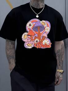Seta psicodélica colorida con flores y mensaje inspirador camiseta de hombre casual moderna - Negro - Ver 1
