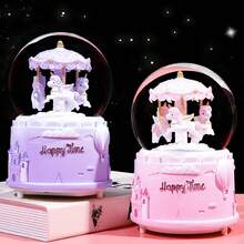 1pc Castle Crystal Ball Dreamy Snowing Music Box Glowing Christmas Gift For Boys And Girls Home Decor Ornament (Battery Not Included) - Blue - View 7