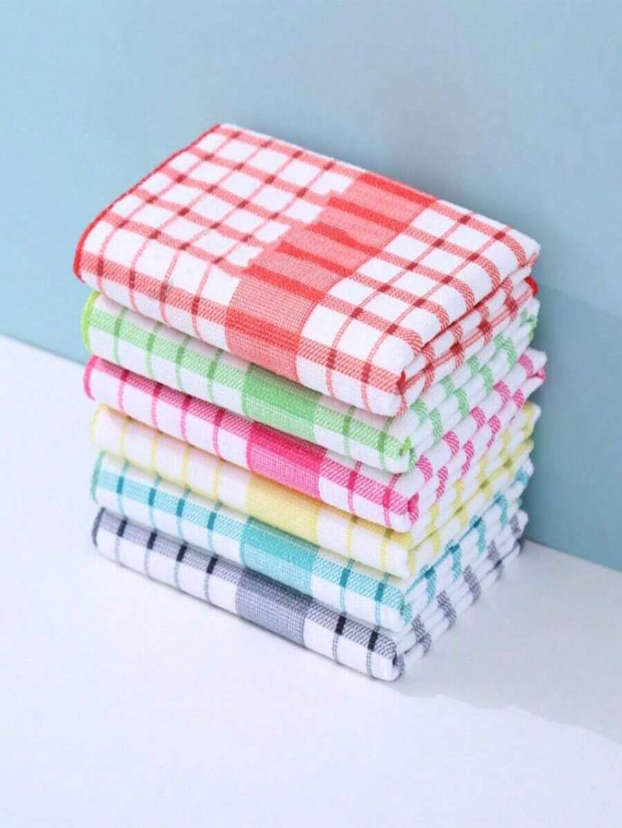 1 pieza/12 piezas Paño de cocina/Estropajo estampado a cuadros moderno, Toalla de cocina, Microfibra ultrasuave, Alta absorción, Color dopamina, Tecnología de impresión 3D, Colores vibrantes, Lavable y duradero, Adecuado para cocina, sala de té, sala de estar - Multicolor - Ver 1