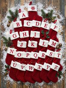 1Pc Red Knitted Christmas Hanging Stocking, Initial Letter A-Z Knitted Xmas Stocking, Ornament Stocking, Christmas Tree Decoration, Christmas Gift, Merry Christmas Party Decor, Christmas Decoration, Xmas Decor, Decor, Decor, Christmas Home Decor - Multicolor - View 10