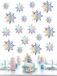 18 pièces Décorations de flocons de neige suspendus irisés, Guirlande de flocons de neige en papier 3D pour Noël, Décoration de fond pour fête de Noël, Ornements de flocons de neige suspendus, Décorations de Noël, Décoration de plafond, Décoration de fête d'hiver, Décoration de fond pour fête d'anniversaire thème Frozen, Décoration de mariage, Accessoires photo pour fête de Noël, Fournitures pour fête de Noël, Cadeaux de Noël, Décorations du Nouvel An - Argent irisé - Voir 4