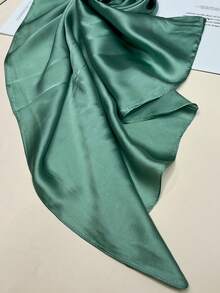 1pc Solid Color Women's Square Scarf, Fashionable Plain Silk Scarf, Versatile Headband, Waist Belt, Bag Strap, Multi-Functional Scarf - Bean Green - View 3