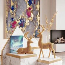 Luxury Gold Beaded Reindeer Figurine Set (2pcs, Standing And Lying) - Modern Textured Deer Sculpture, Elegant Home Decor For Tabletop, Bookshelf, Mantel, Nordic Style Artistic Statue, Unique Housewarming Holiday Gift - Spotted Deer - View 5