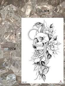 4pcs Paper Tattoo Stickers, Floral Pattern Paper Stickers, Novel Creative Waterproof Temporary Stickers, Suitable For Parties, Travel And Other Occasions, Applicable To Men's Chest, Back, Waist And Other Body Parts, Realistic Fashionable Men's Tattoos, Body Art Easy To Apply And Remove, Lasts 7-10 Days - Black - View 5