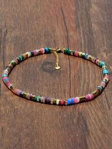 1 pieza Collar de cuentas de piedra natural con colores arcoíris estilo bohemio y dopamina, cadena de clavícula vintage de orgullo para mujeres, adecuado para uso diario, vacaciones, viajes, uso casual, regalo de joyería de moda para familiares y amigos - color - Ver 12