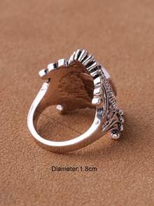 1 pieza Anillo de resina tallada estilo palacio con baño de plata antigua de aleación azul - Celeste - Ver 5