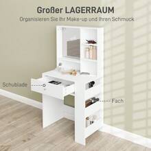 Vanity Table With Mirror, Makeup Desk With Drawer And 3-Tier Side Shelves, White - White - View 5