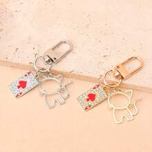 1pc Women's Framed Cat Pendant Rhinestone Embellished Faux Playing Card Keychain Creative Bag Charm - Multicolor - View 1