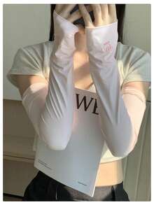1 Pair Women's Summer Ice Silk Sun Protection Arm Sleeves, Loose Fit Cooling Arm Guards, Fashion Solid Color Driving Arm Covers, Plus Size Design, Suitable For Driving, Summer Daily Wear, Outings, Music Festivals, Can Be Paired With Gloves, Also Suitable For Parties And Other Occasions. Ice Silk Summer Sun Protection Women's Loose Arm Sleeves, Fashion Solid Color Driving Arm Covers - Multicolor - View 5