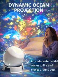 1pc 360° Rotating LED Starry Ocean Projection Night Light, Dynamic Projection Lamp, Rechargeable/USB Powered Adjustable Atmosphere Light, Suitable For Baby Room, Living Room And Game Room Decoration, Ocean Theme Projection (Battery Capacity 800mAh) - Ocean Projection Light - View 10