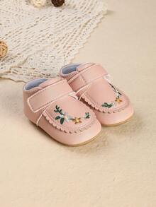 1雙女嬰刺繡花朵時尚可愛防踢公主鞋，適合春秋季節 - 粉色 - 查看 2