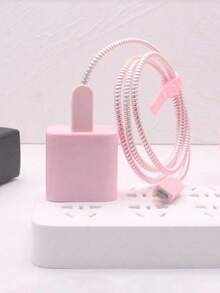 4pcs Pink TPU Shockproof Charger Protective Case Cable Winder Compatible With Apple 18W/20W Charger - Scrub Powder - View 4