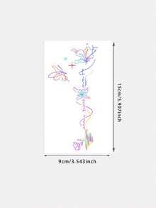1 Pc Rainbow Outline Butterfly Cursive Quote Temporary Tattoo, Waterproof Curved Collarbone Fake Tattoo, Star Floral Accent Body Art For Shoulder & Clavicle - Multicolor - View 5