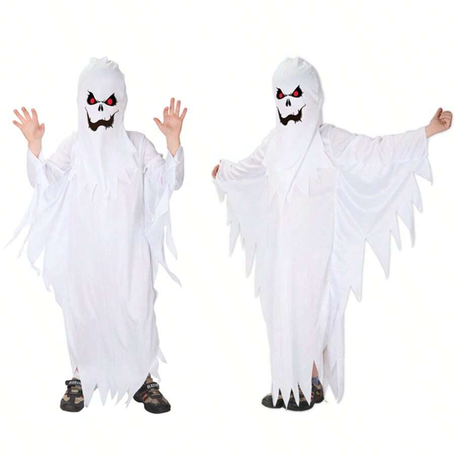 Ghost Costume Suitable For Boys And Girls Terrifying White Ghost Cloak Halloween Demon Carnival Party Costume - 彩色 - 查看 1