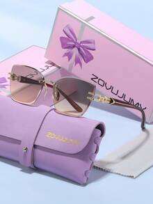 ZOVUJUMY Luxury Frameless Cut-Edge Sunglasses, Exquisite Metal Carved Temples, Slimming Women's Versatile, Daily Commute, Date Shopping, Suitable For Various Style Outfits Elegant Women's Holiday Gift - Multicolor - View 4