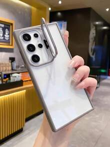 商務鏡頭隱藏支架透明手機殼，適用於 Galaxy S26 Ultra S25 S24 Ultra S22 Ultra S23，壓克力透明防震保護殼 - 灰色 - 查看 2