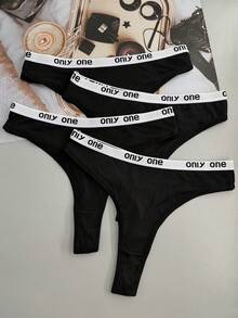 4pcs Women's Multi-Color Letter Print Comfortable Sports Fashion Thongs, All Season - Black - View 3