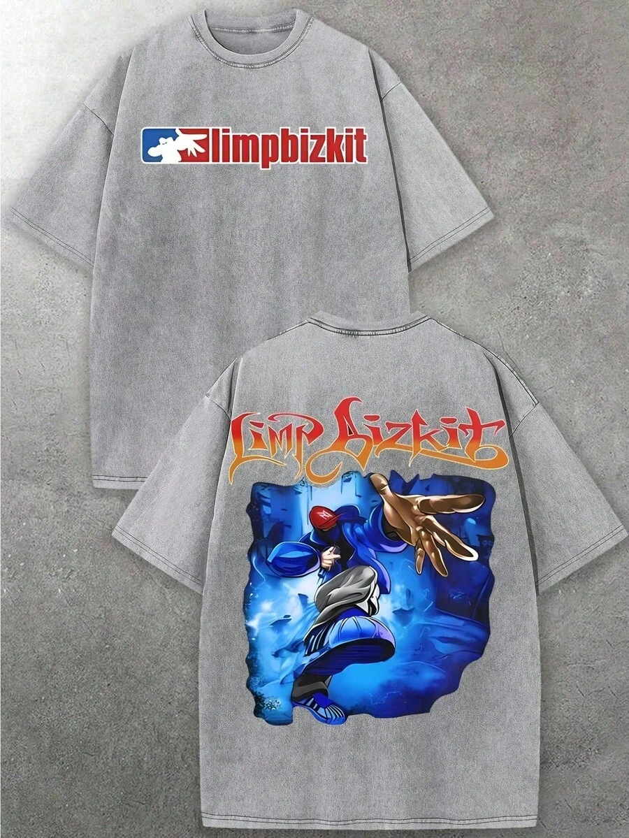 o gráfico estilo anime de Limp Bizkit para hombre, desde almacén de la UE/Reino Unido|Tela Lavada Suave| Conjuntos Casuales de Estilo Nu-Metal Rock| Camiseta Gráfica para Hombre, Moda Urbana - Blanco - Ver 1