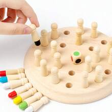 1 Set Wooden Color Memory Chess Game, Concentration Training Brain Teaser Board Game, Parent-Interactive Multiplayer Desktop Puzzle Toy, Montessori Educational Cognitive Game, Christmas Halloween Easter Valentine New Year Birthday Gift For Boys Girl - Multicolor - View 3