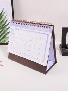 1PC 2027 Retro Desktop Calendar, Stylish Home Decoration,Compact Vertical Flip Design, Durable Metal Ring Binding, Clear Monthly Layout - Khaki - View 11