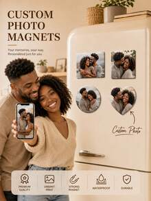 Customized Photo Refrigerator Magnet Set, Personalized Image Fridge Magnets, Including Rectangular, Square, Round And Heart Shapes, Can Upload Your Own Photos Or Customize Text, Multiple Image Display, Suitable For Kitchen And Living Room, Commemorative Gift For Family, Couples, Pets - Multicolor - View 2