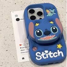 Disney 3D Stitch 矽膠泡泡手機殼 + 支架，可愛卡通防震保護殼，適用於 iPhone 11、12、12 Pro、13 Pro/14 Pro/15 Pro、12 Pro Max/13 Pro Max/14 Pro Max/15 Pro Max、14 Plus/15 Plus、16、16 Pro/Pro Max/Plus、17 Pro/Pro Max、Air - 藍色 - 查看 6