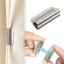 1Pair/3/4/6/10/12Pairs Magnetic Curtain Blackout Clips, Closure Fixing Buckles, No-Drill No-Sew Home/Dorm Blackout Accessories, No Hole Required, Light-Blocking Anti-Transparent, Curtain Clips, Suitable For Home, Bedroom And Office Curtains - Silver - View 6
