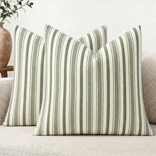 1/2PCS (No Pillow Insert) Chenille Yarn-Dyed Fine Striped Throw Pillow Covers, Modern Farmhouse Style Sofa Cushions, Versatile Home Decor Pillowcases, Bed Headboard Pillows, Green 18X18 Sofa Pads - Green - View 12