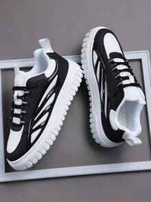 Men's Athletic Shoes, Casual Running Shoes, Jogging Shoes, Walking Shoes, Low-Top Fashion Gradient Color Sneakers, Tennis Street Style - Black and White - View 2
