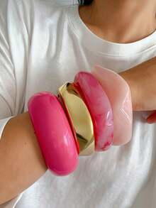 4pcs Exaggerated Asymmetrical Resin Translucent Bangles For Women, Personalized Versatile - Multicolor - View 8