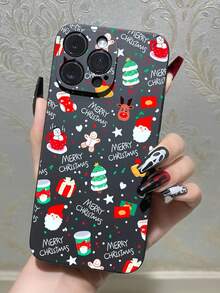 1 funda de teléfono a la moda, no incluye cordón ni soporte. 1 funda de teléfono antideslizante y a prueba de golpes con diseño de árbol de Navidad, Papá Noel, calcetín navideño, reno y hombre de jengibre, compatible con,, Redmi,, Pixel. - Negro - Ver 1