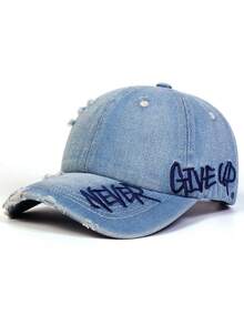 1 buah Topi Baseball Sobek Lusuh, Bordir Huruf NEVER GIVE UP, Topi Ayah Lembut, Gaya Hip Hop Streetwear, Topi Pelindung Matahari yang Dapat Diatur, Unisex - A - View 7