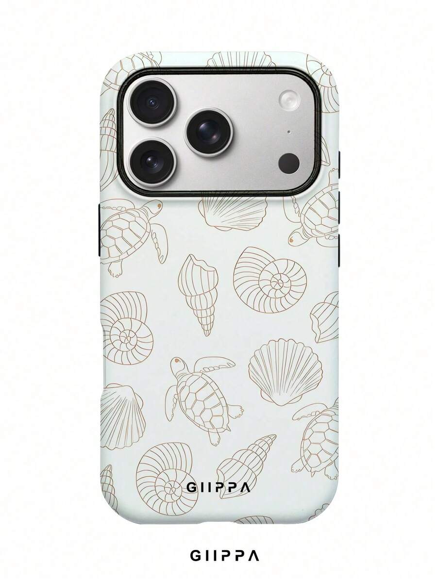Una elegante funda para teléfono que no incluye cordón ni soporte. Funda para teléfono 17 Pro con diseño de tortuga marina y concha en azul claro, compatible con 16/15/14 Pro. Funda para teléfono coreana elegante e interesante, compatible con 11/12/13/14/15/16 Pro Plus. Diseño elegante adecuado para hombres y mujeres, regalo para Navidad, Día de San Valentín, Pascua, temporada de bodas y cumpleaños para novias. - Caqui - Ver 1