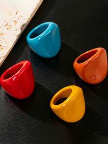 Anillos de resina gruesa transparente, bandas apilables cuadradas y de domo rosa transparente, joyería minimalista resistente al agua, adecuada para uso diario y fiestas, regalo perfecto para ella - Multicolor D - Ver 4