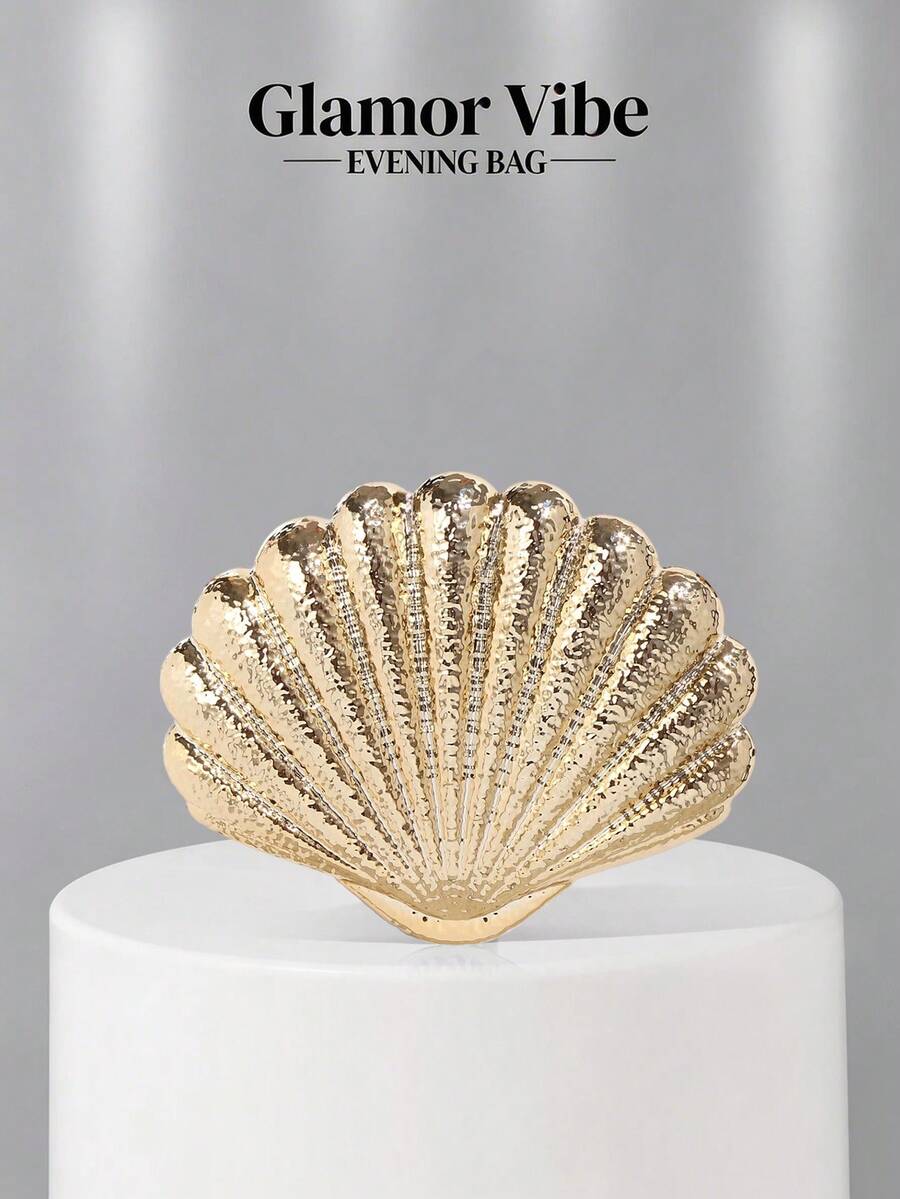 Glamor Vibe Vintage Metal Box Design Evening Clutch, Gold Mini Handbag For Formal Occasions, Parties, Proms, Unique Style Women's Shoulder Bag - Gold - View 1