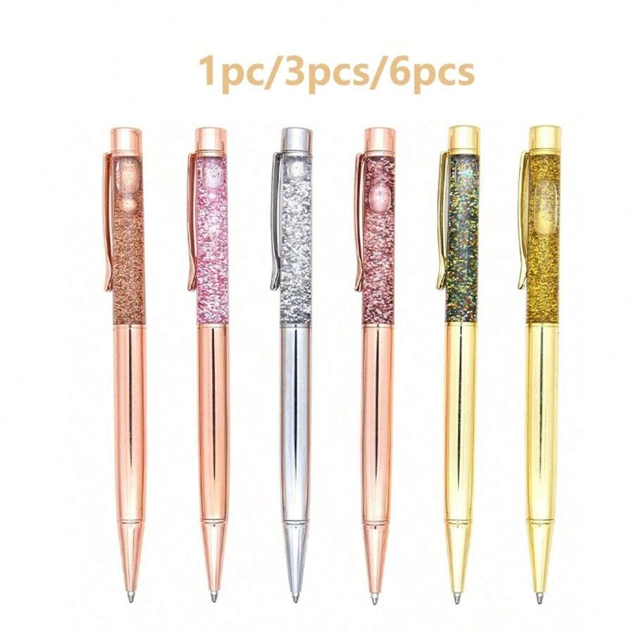 1入/3入/6入閃亮浮砂閃光金屬圆珠筆辦公用品1.0mm黑墨水 - 黑色 - 查看 1