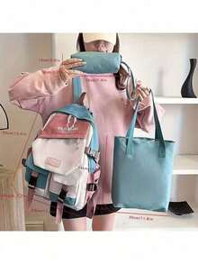Pilotbird Student Backpack Large Capacity Color Block Multi-Pocket Casual Backpack - Green - View 6