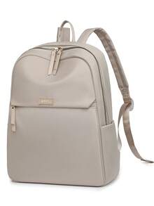 Women's Nylon Solid Color Quilted Large Capacity Versatile Backpack, Minimalist Casual Student Backpack, Storage Travel Bag, Commuter Bag - Beige - View 5