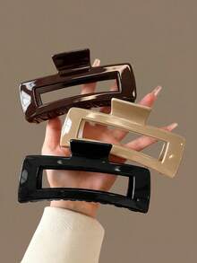 3pcs/1pc Women's 11.4cm/4.48in Black Brown Khaki Square Glossy Lightweight Plastic Hair Clips Fashion Versatile Premium Elegant Minimalist Solid Color Hair Claws Hair Accessories Suitable For Thick Coarse Hair Daily Outings Casual Parties Commuting Vacation Hair Styling Ponytail Updo Washing Face Bathing Makeup Matching Clothes Hair Accessories Headwear - Multicolor - View 1