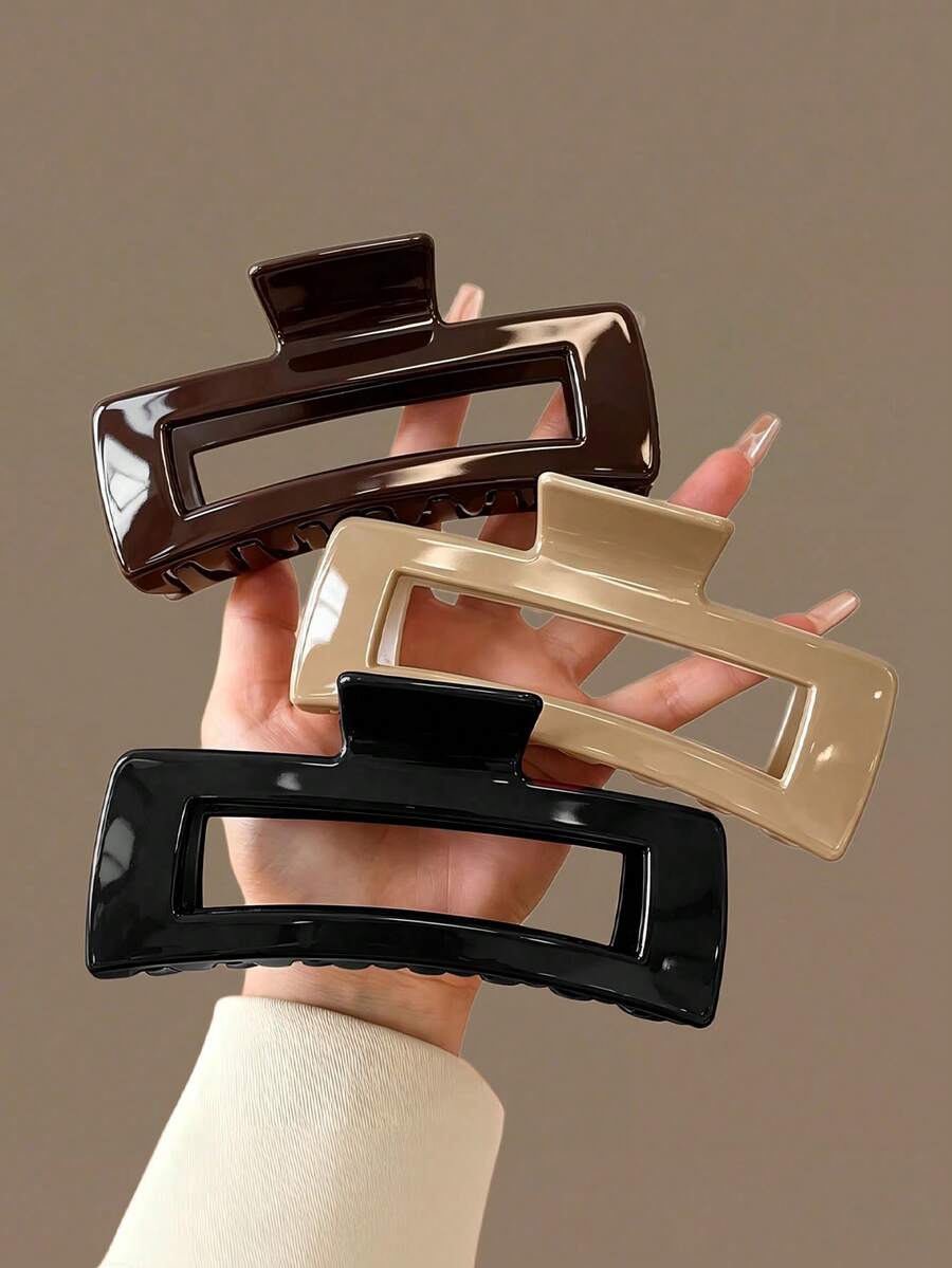 3pcs/1pc Women's 11.4cm/4.48in Black Brown Khaki Square Glossy Lightweight Plastic Hair Clips Fashion Versatile Premium Elegant Minimalist Solid Color Hair Claws Hair Accessories Suitable For Thick Coarse Hair Daily Outings Casual Parties Commuting Vacation Hair Styling Ponytail Updo Washing Face Bathing Makeup Matching Clothes Hair Accessories Headwear - Multicolor - View 1