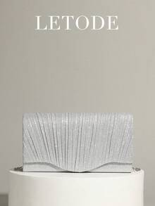 LETODE Shiny Elegant Envelope Clutch, Women's Evening Bridal Wedding Wallet, With Detachable Metal Chain, Suitable For Weddings And Parties, Multifunctional Handbag, Cocktail Party Wedding New Wallet Banquet Bag - Silver - View 9