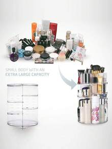Organizador de cosméticos giratorio 360° DIY ajustable, soporte giratorio para maquillaje, caja de almacenamiento de cosméticos de gran capacidad, soporte para brochas de maquillaje, adecuado para mesa de tocador (transparente) - Multicolor - Ver 10