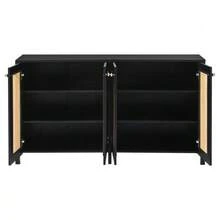 Modern Minimalist Sideboard With 4 Rattan Doors And Metal Handles; Simple Storage Unit For Dining Room, Living Room Or Kitchen (White) - 黑色 - 查看 8