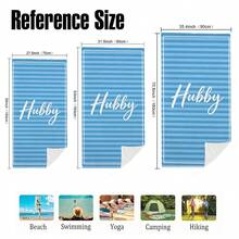 1pc Mr. & Mrs. Wedding Season Beach Towel, Coastal Bachelorette Beach Towel, Bride Tribe Bridesmaid Gift, Beach Party Decor For Bachelorette Party, Bachelorette Party, Bridal Shower, Honeymoon - Light Blue Striped Hubby - View 3