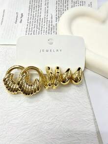 1-9 Pairs Summer Best-Selling Gold Fashion Jewelry, Exaggerated Women's Earring Set, Including Exaggerated Hoop Earrings, Dangle Earrings, Smooth C-Shaped Earrings, Asymmetrical Earrings Made Of Resin Material, Suitable For Women's Daily Commute Wear. - Gold - View 11