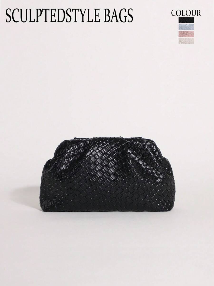 SCULPTEDSTYLE BAGS 1 pièce Sac nuage en PU gaufré tressé noir couleur unie Sac à main mode pour femmes Design plissé Sac froncé Pochette Sac bandoulière à chaîne Style minimaliste Sac de soirée pour femmes Pour fête et bal - Noir - Voir 1