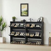 Shoe Cabinet 80 X 24 Cm With Grooved Front – Height Adjustable With Anti-Tip Device And Decorative Table For The Entryway, In White - Black - View 6