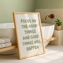 1件裝「Focus On Beautiful Things」牆面藝術印刷品，鼠尾草綠勵志語錄帆布畫，文字海報，現代抽象極簡風格，適合臥室、客廳、辦公室、公寓裝飾，無框/木製掛軸/有框 - 彩色 - 查看 5